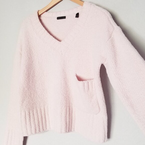 ATM Anthony Thomas Melillo Chenille V Neck Sweater Size S Light Pale Pink $350 - Picture 9 of 16